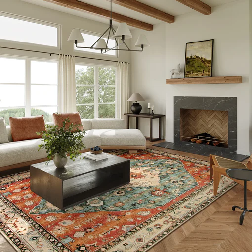 Felice Washable Boho Vintage Tribal Rust Red Rug